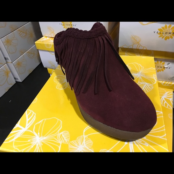 Yellow Box Maiden burgundy fringe clog - Picture 2 of 5